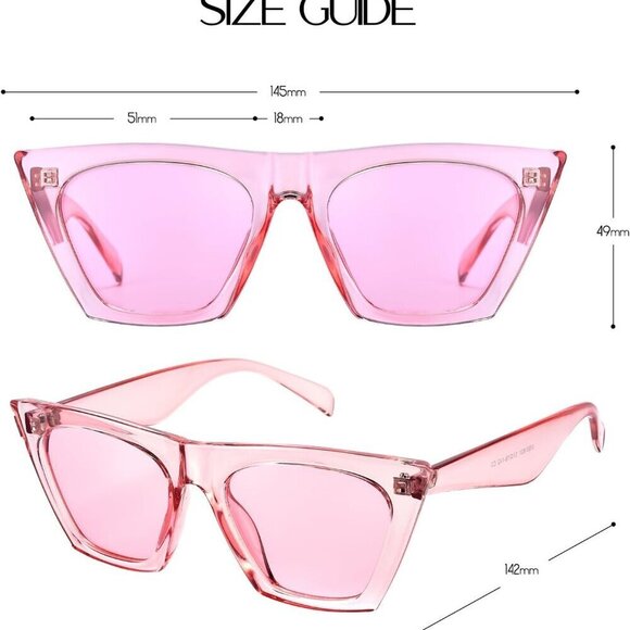 Women Square Cat Eye Sunglasses Pink UV400 Durable Lightweight Trendy - Picture 3 of 6